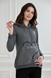 IŞŞIL 8626-Taşlı Baskı Emzirme Detay Hamile Sweatshirt