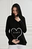IŞŞIL 8626-Taşlı Baskı Emzirme Detay Hamile Sweatshirt