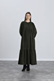 IŞŞIL 34548-Fitilli Örme Hamile Maxi Elbise