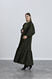 IŞŞIL 34548-Fitilli Örme Hamile Maxi Elbise
