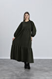 IŞŞIL 34548-Fitilli Örme Hamile Maxi Elbise