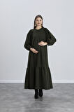 IŞŞIL 34548-Fitilli Örme Hamile Maxi Elbise