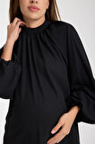 IŞŞIL 50850-Balon Kol OwerSize Hamile Crep Bluz-Tunik