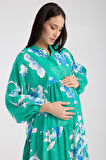 IŞŞIL 34951-Lyosell Çiçekli OverSize Hamile Giyim Elbise