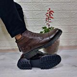 M.P 4201 Kahve Hakiki Deri Bağacaklı Fermuarlı Fuspetli Erkek Bot