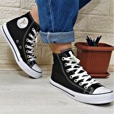 Fiyra 555 Siyah-Beyaz Uzun Unisex Sneaker Keten Spor Ayakkabı