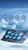 Monozone 8 Fanlı 18-11İnç RGB Işıklı Notebook Laptop Soğutucu Fan Yükseklik Ayarlı Sessiz LCD Pro Stand Çift USB 1 Type-c Giriş