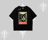Meow Yazılı Kedi Portre Baskılı Oversize Tshirt