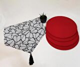 KALP DESENLİ DİJİTAL BASKI RUNNER VE 4LÜ KIRMIZI SUPLA TAKIMI