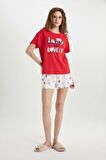 DeFacto Fall in Love Pijama Takımı Regular Fit Baskılı Kısa Kollu Üst Şort C0770AX24SMER105