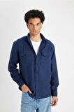 DeFacto %100 Pamuk Regular Fit Polo Yaka Basic Düz Uzun Kollu Gömlek B2654AX24AUNV147