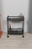 Servis Sunum Arabası Ev Tipi Iki Katlı Şişe Bölmeli Servant Bar Cart Bendir