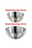 2 Adet Büyük Servis Kasesi Karıştırma Kasesi Kabı 28 Cm ve 36 Cm İkea Salata Kasesi Paslanmaz Çelik