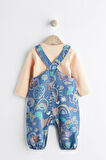 Next Baby Pamuklu Mavi Turuncu Denim Salopet Body Zıbın Set