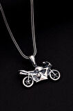 Erkek Gümüş Kolye - Motor - Motosiklet Figürlü Gümüş Erkek Kolye