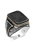 Homero Siyah Zirkon Yanı Taşlı İşlemeli Özel Seri Erkek Gümüş Yüzük
