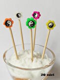 20 Adet Dekoratif Yin Yang Cupcake Kürdanı 6 cm Karışık Renk