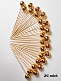 25 Adet Dekoratif Yuvarlak İnci Kürdan 6 cm Gold - İnci 10 mm