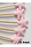 15 Cm Uzun Kürdan - 15 Adet Pembe Deniz Yıldızı Dekoratif Pasta Kürdanı - Kokteyl Karıştırıcı