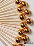 100 Adet Dekoratif Yuvarlak İnci Kürdan 6 cm Gold - İnci 8 mm