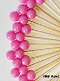 100 Adet Çift Boncuklu Pembe Baby Shower Kürdanı 6 cm - Boncuk 8 mm - Pembe Pasta Kürdanı