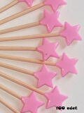 100 Adet Dekoratif Yıldız Parti Kürdanı 6 cm Pembe - Yıldız 10 mm