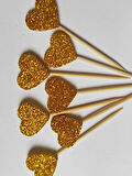 25 Adet Dekoratif Eva Kalpli Pasta Kürdanı 6 cm Gold- Kalp 2 cm