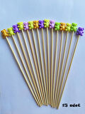 15 cm Uzun Pasta Kürdanı - 15 Adet Ayıcıklı Kokteyl Karıştırıcı Karışık Renk - Ayıcık 1,5 x 1,5 cm