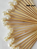 100 Adet Nişan Söz Gül İncili Kürdan - Gül İncili Pasta Kürdanı 6 cm - İnci 8 mm - Mevlid Kürdanı