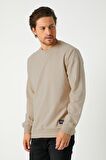 Metalic Erkek Basic Bisiklet Yaka Bej Sweatshirt 