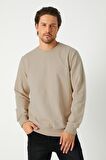 Metalic Erkek Basic Bisiklet Yaka Bej Sweatshirt 