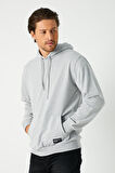 Metalic Gri Erkek Kapüşonlu Kanguru Cepli Sweatshirt 