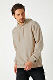 Metalic Bej Erkek Kapüşonlu Kanguru Cepli Sweatshirt 