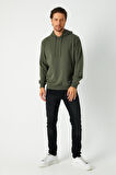 Haki Erkek Kapüşonlu Kanguru Cepli Sweatshirt 
