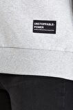 Metalic Kadın Gri Renk Basic Bisiklet Yaka Sweatshirt 