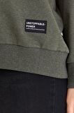 Metalic Kadın Haki Renk Basic Bisiklet Yaka Sweatshirt 