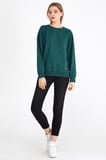 Metalic Kadın Yeşil Renk Basic Bisiklet Yaka Sweatshirt 