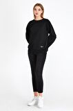 Metalic Kadın Siyah Renk Basic Bisiklet Yaka Sweatshirt 