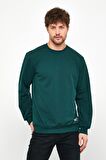 Metalic Erkek Koyu Yeşil Basic Bisiklet Yaka Sweatshirt 