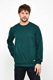 Metalic Erkek Koyu Yeşil Basic Bisiklet Yaka Sweatshirt 