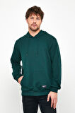 Koyu Yeşil Erkek Kapüşonlu Kanguru Cepli Sweatshirt 