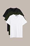 METALIC Erkek Çok Renkli T- Shirt Regular Fit Rahat Kesim V Yaka 3'lü Basic Tişört Paketi