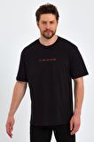  Erkek Beyaz Baskılı Basic Oversize Bisiklet Yaka Kısa Kollu T-shirt 