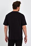  Erkek Beyaz Baskılı Basic Oversize Bisiklet Yaka Kısa Kollu T-shirt 