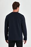 Erkek Lacivert Çift Bisiklet Yaka Standart Rahat Kesim Sweatshirt MTLCE68-LACİVERT