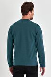 Erkek Petrol Çift Bisiklet Yaka Standart Rahat Kesim Sweatshirt