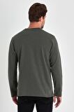 Erkek Haki Çift Bisiklet Yaka Standart Rahat Kesim Sweatshirt
