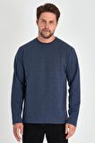 Erkek İndigo Çift Bisiklet Yaka Standart Rahat Kesim Sweatshirt