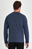 Erkek İndigo Çift Bisiklet Yaka Standart Rahat Kesim Sweatshirt