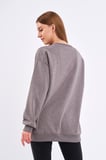 Kahve Kadın Pamuklu Oversize Basic Bisiklet Yaka Sweatshirt